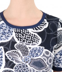 Elastic jersey blouse with embossed print