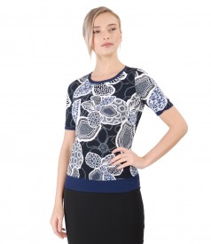 Elastic jersey blouse with embossed print