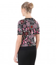 Elastic jersey blouse with embossed print