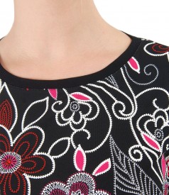 Elastic jersey blouse with embossed print