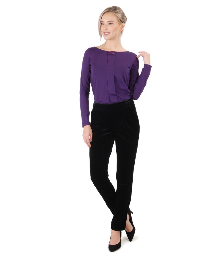 Blouse with long sleeves made of elastic jersey and velvet pants