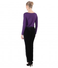 Blouse with long sleeves made of elastic jersey and velvet pants