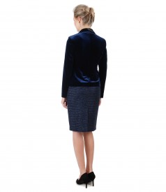 Evening outfit with velvet jacket and tapered skirt with loops