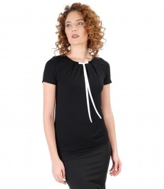 Elastic jersey blouse with bow on decolletage