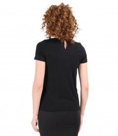 Elastic jersey blouse with bow on decolletage