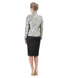 Brocade jacket with floral motifs and skirt with front fold