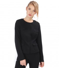 Black office jacket made of elastic fabric with lapels and pockets