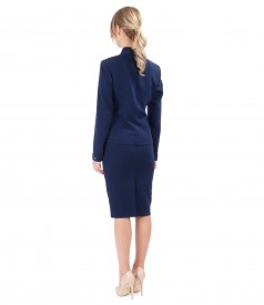 Office woman suit with jacket and navy elastic fabric skirt