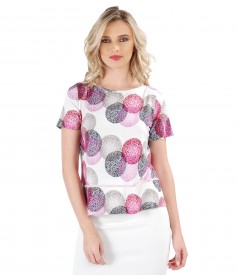 Printed jersey blouse with rips bow