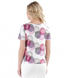 Printed jersey blouse with rips bow
