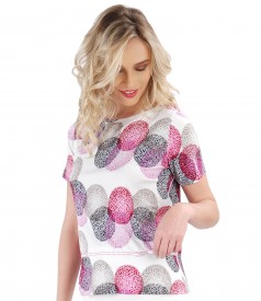 Printed jersey blouse with rips bow