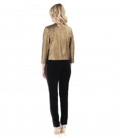 Elegant jacket with metallic inserts and black velvet pants