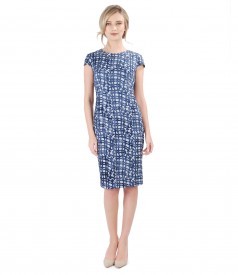 Elastic brocade jersey dress with geometric motifs