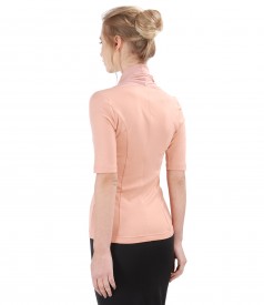 Elastic jersey blouse with veil collar