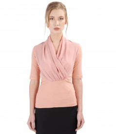 Elastic jersey blouse with veil collar