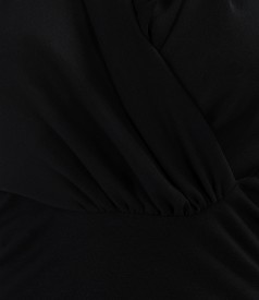 Elastic jersey blouse with veil collar