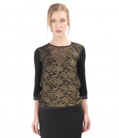 Blouse with golden lace