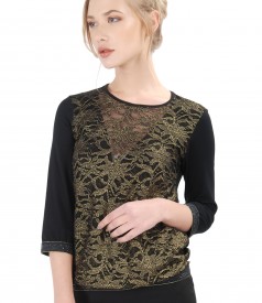 Blouse with golden lace