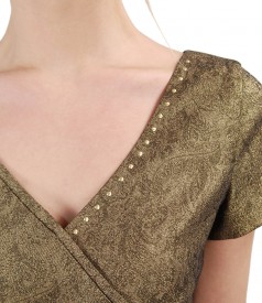 Elegant elastic cotton dress with metallic applications