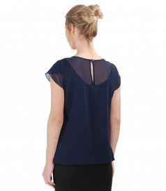 Viscose blouse with veil trim