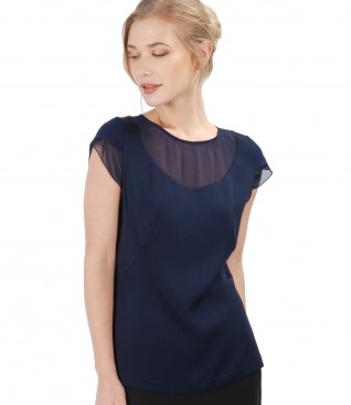 Viscose blouse with veil trim