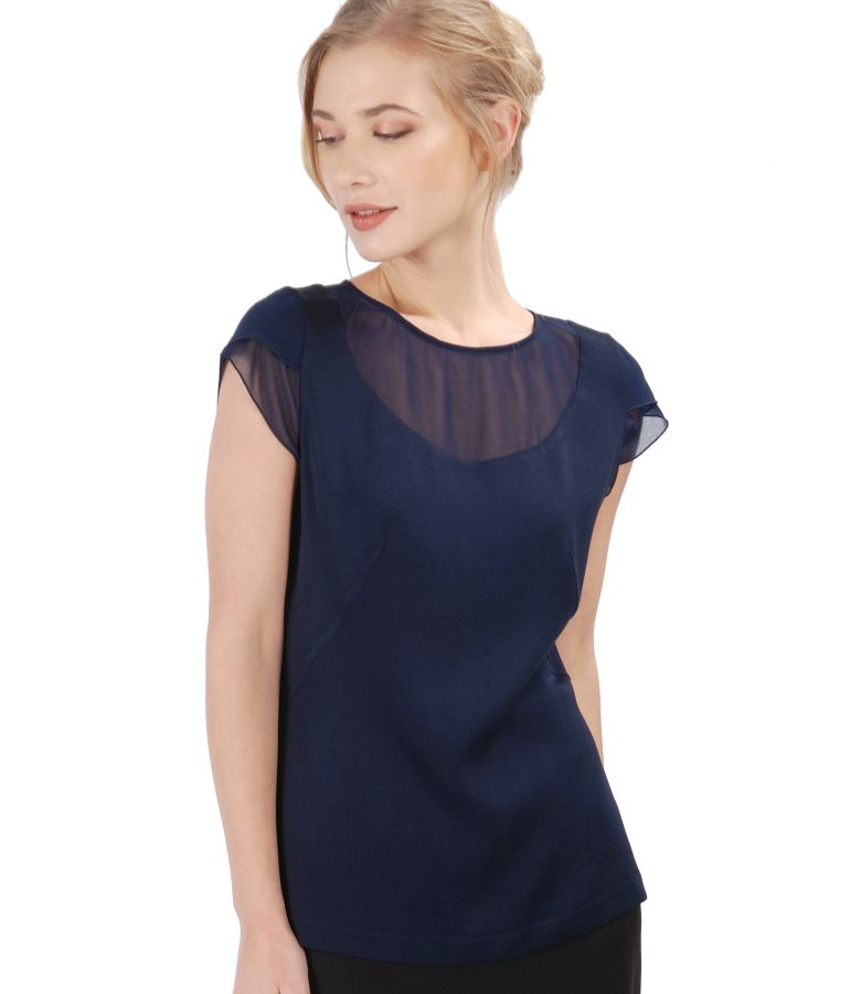 Viscose blouse with veil trim