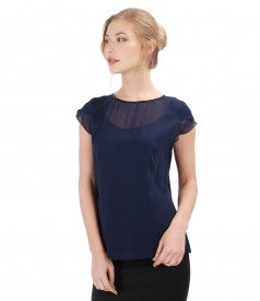 Viscose blouse with veil trim