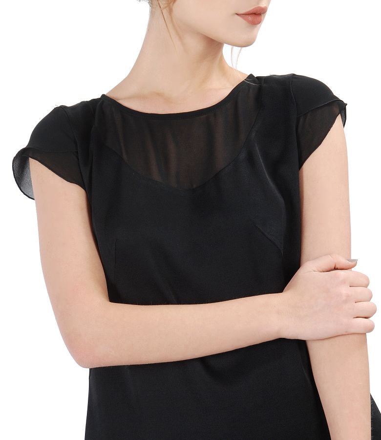Viscose blouse with veil trim
