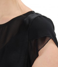 Viscose blouse with veil trim