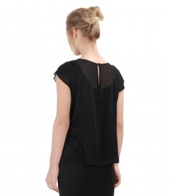 Viscose blouse with veil trim