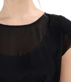 Viscose blouse with veil trim