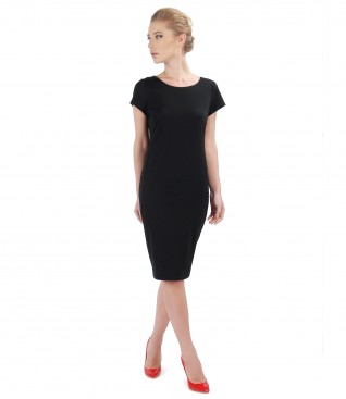 Elastic jersey dress with side pockets