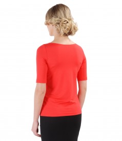 Elastic jersey blouse with fold and crystals