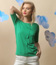 Elastic jersey blouse with fold and crystals