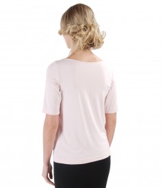 Elastic jersey blouse with fold and crystals