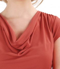 Elastic jersey blouse with folds