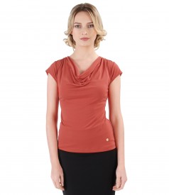 Elastic jersey blouse with folds