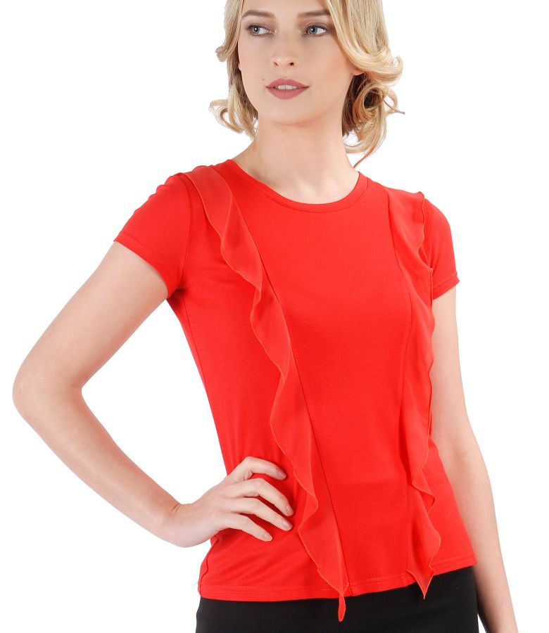 Elastic jersey blouse with veil inserts