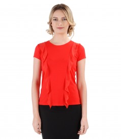 Elastic jersey blouse with veil inserts