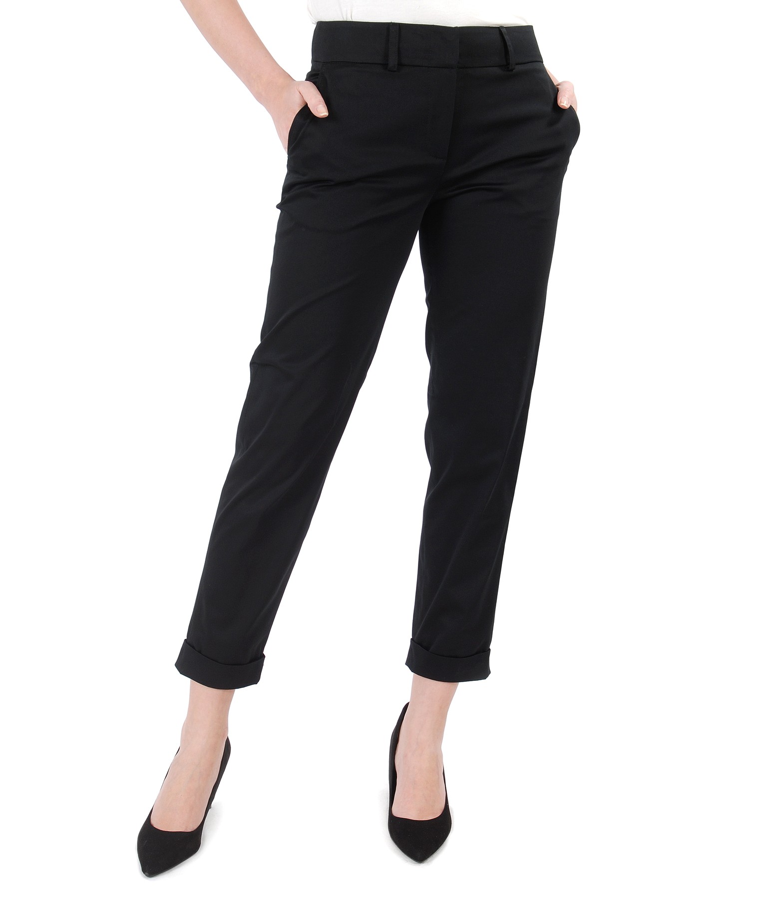 Elegant pants made of elastic cotton black - YOKKO