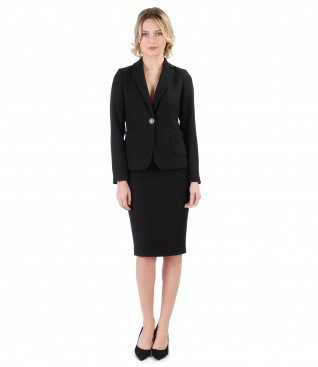 Office women suit with jacket and textured fabric skirt