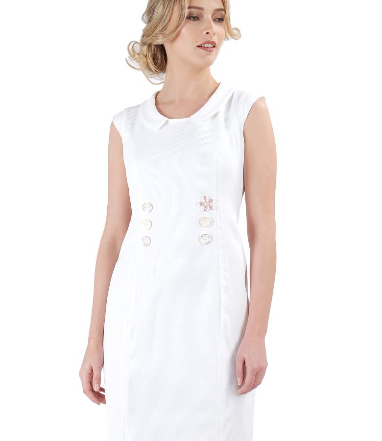 Textured fabric dress with decorative buttons