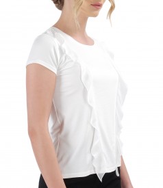 Elastic jersey blouse with veil inserts