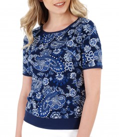 Elastic jersey blouse with embossed print