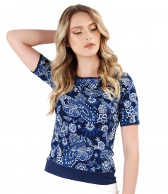 Elastic jersey blouse with embossed print