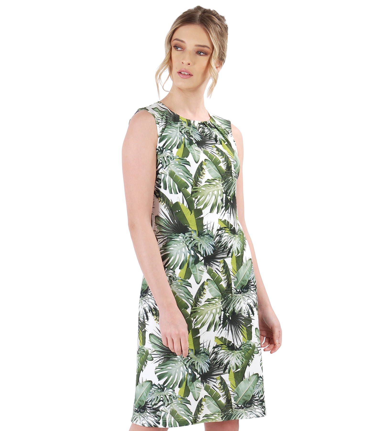 Jersey dress with floral print and front folds print - YOKKO