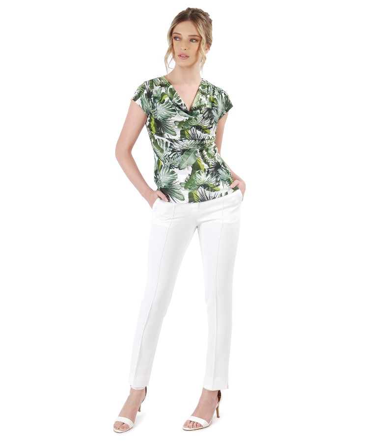 Printed jersey blouse with ankle pants