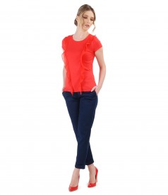 Elastic jersey t-shirt with veil inserts and elastic cotton pants