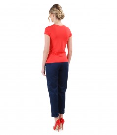 Elastic jersey t-shirt with veil inserts and elastic cotton pants