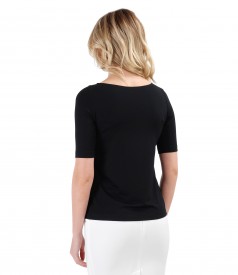 Elastic jersey blouse with fold and crystals